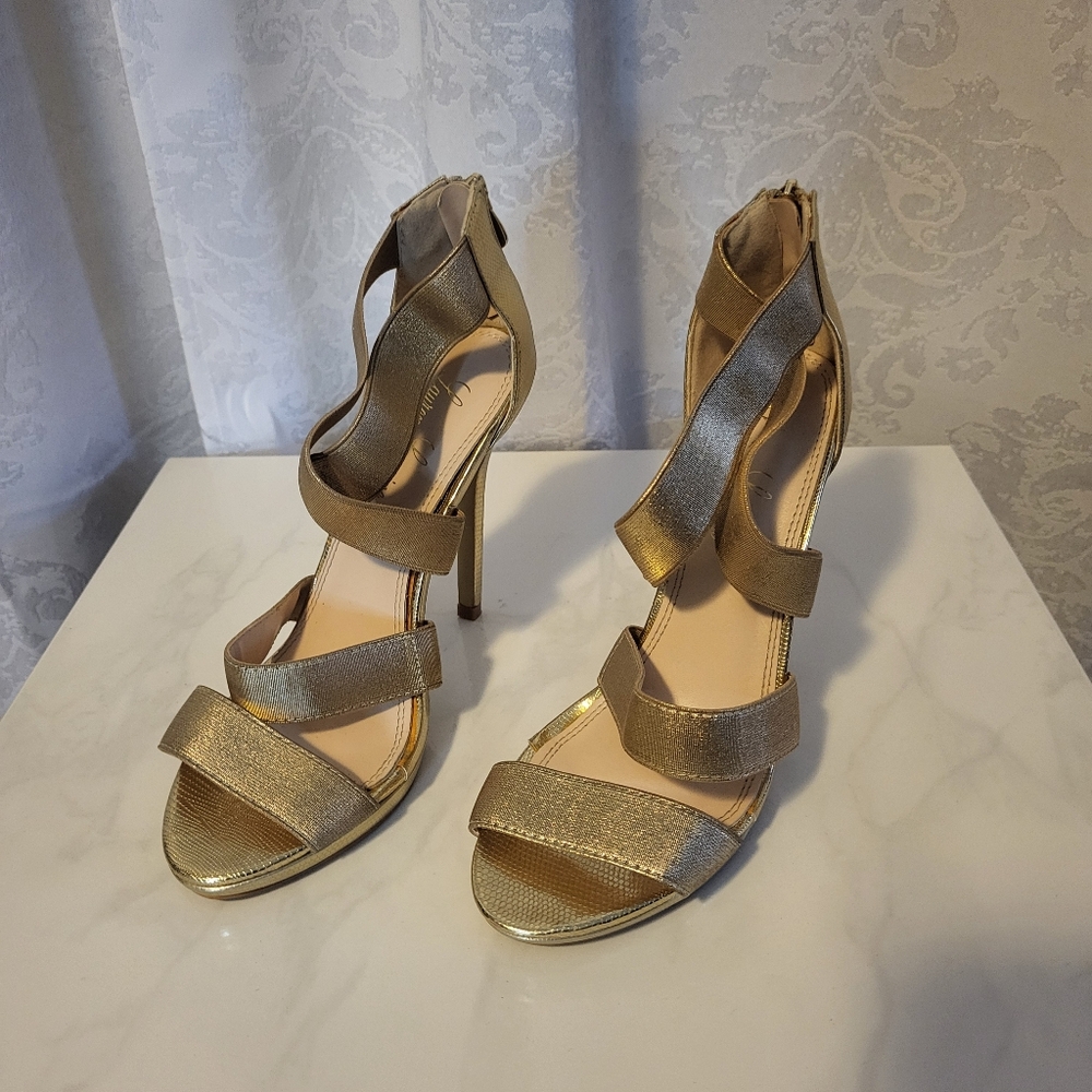 Lauren Lorraine Stiletto Evening Women High Heels Shoes, Size 8, Gold, Party - Picture 6 of 15